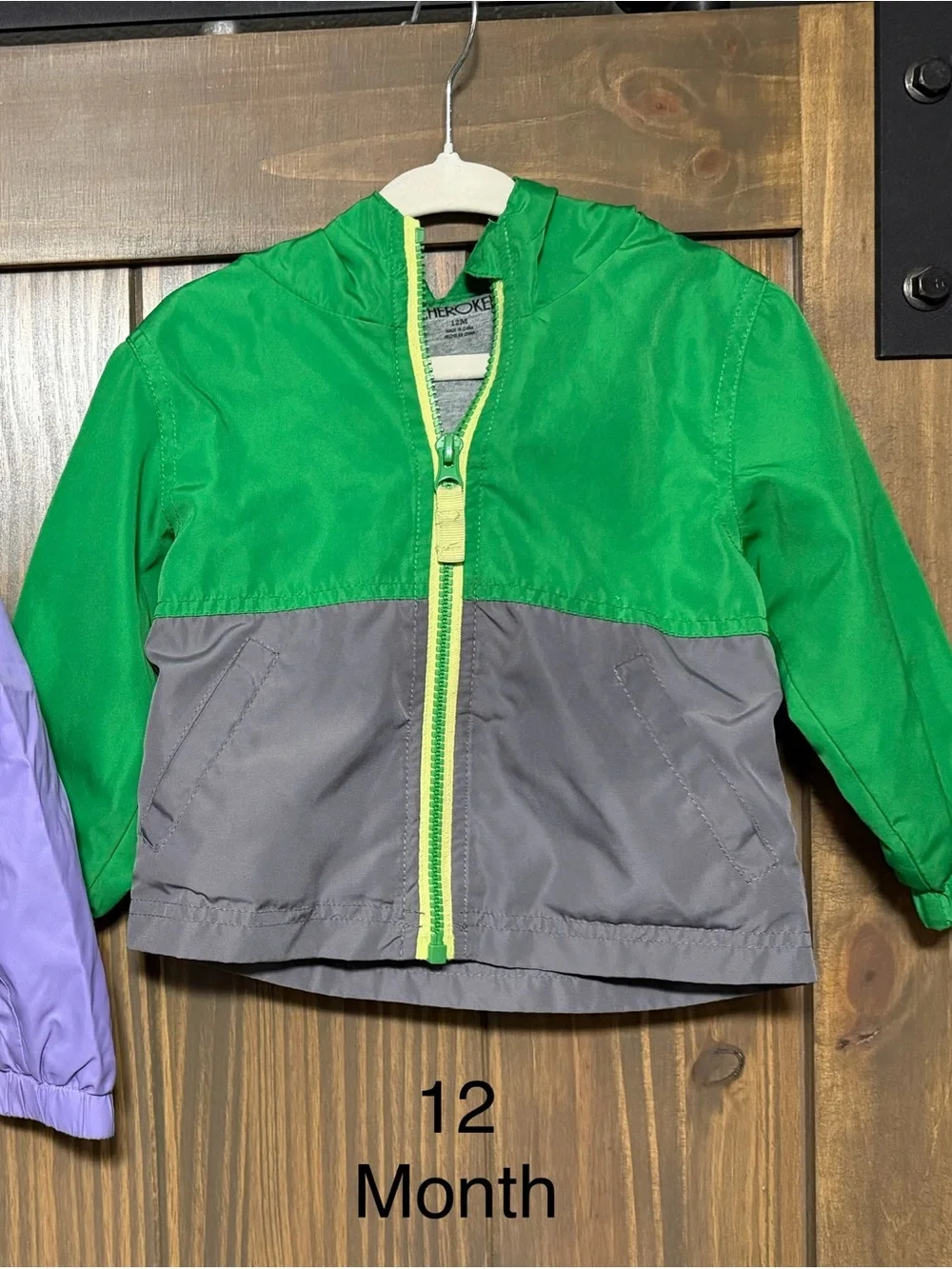Green & Gray Hooded Toddler Waterproof Jacket